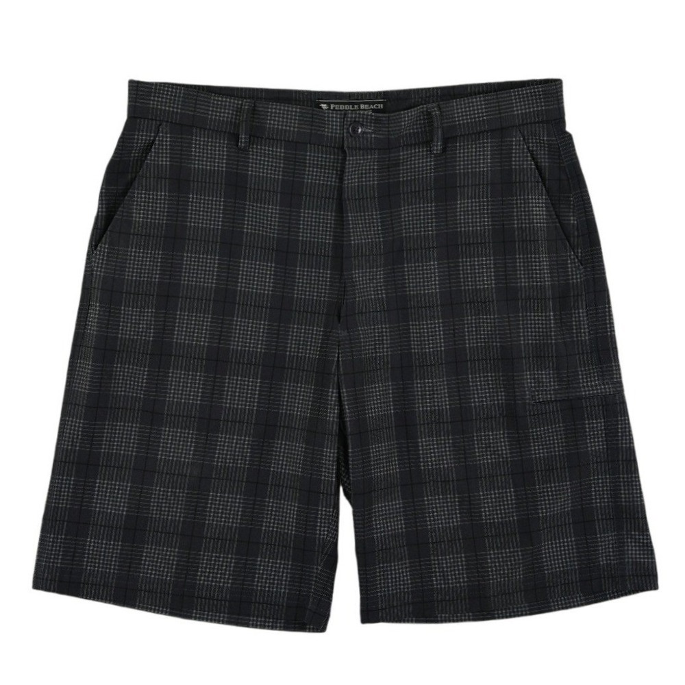 Pebble Beach Golf Shorts Men's Size 36 Black Grey Plaid Breathable Performance